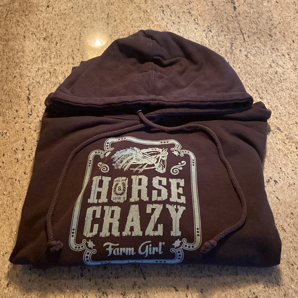 Farm Girl Brown Hoodie with Horse Graphic